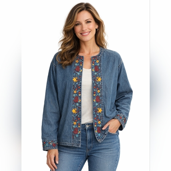 Original Anthony Jackets & Blazers - Vintage Original Anthony Denim Embroidered Button Down Jacket Women's 3X Cottage